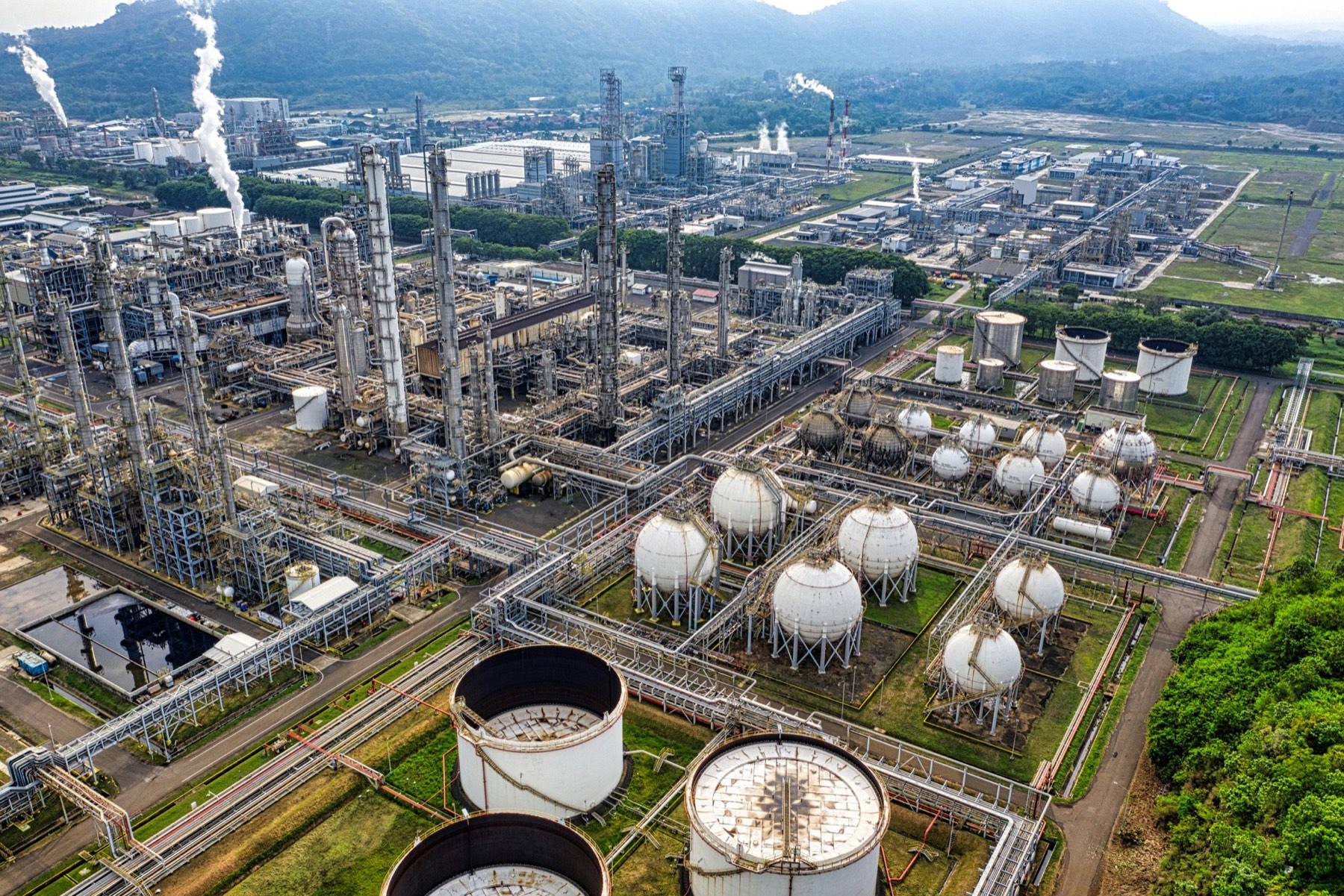 Aerial view of a refinery and industrial processing plant